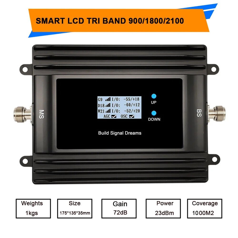 Mobile Signal Booster 2G 3G 4G Tri Band 900/1800/2100Mhz 5G Repeater Amplifier Smart LCD Tuya App Remotely Manage